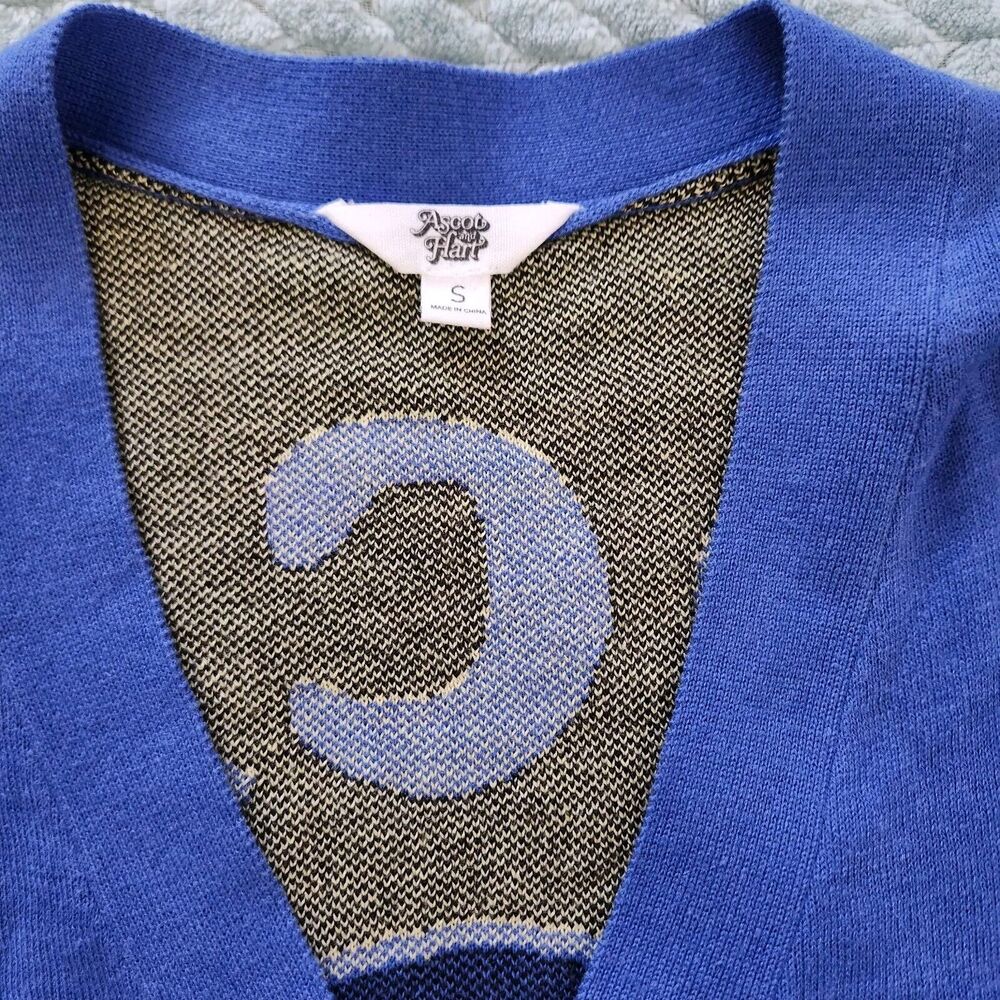 Ascot + Hart Sweater Cardigan Cropped Retro Smile Happy Face On Back Small - Picture 8 of 10
